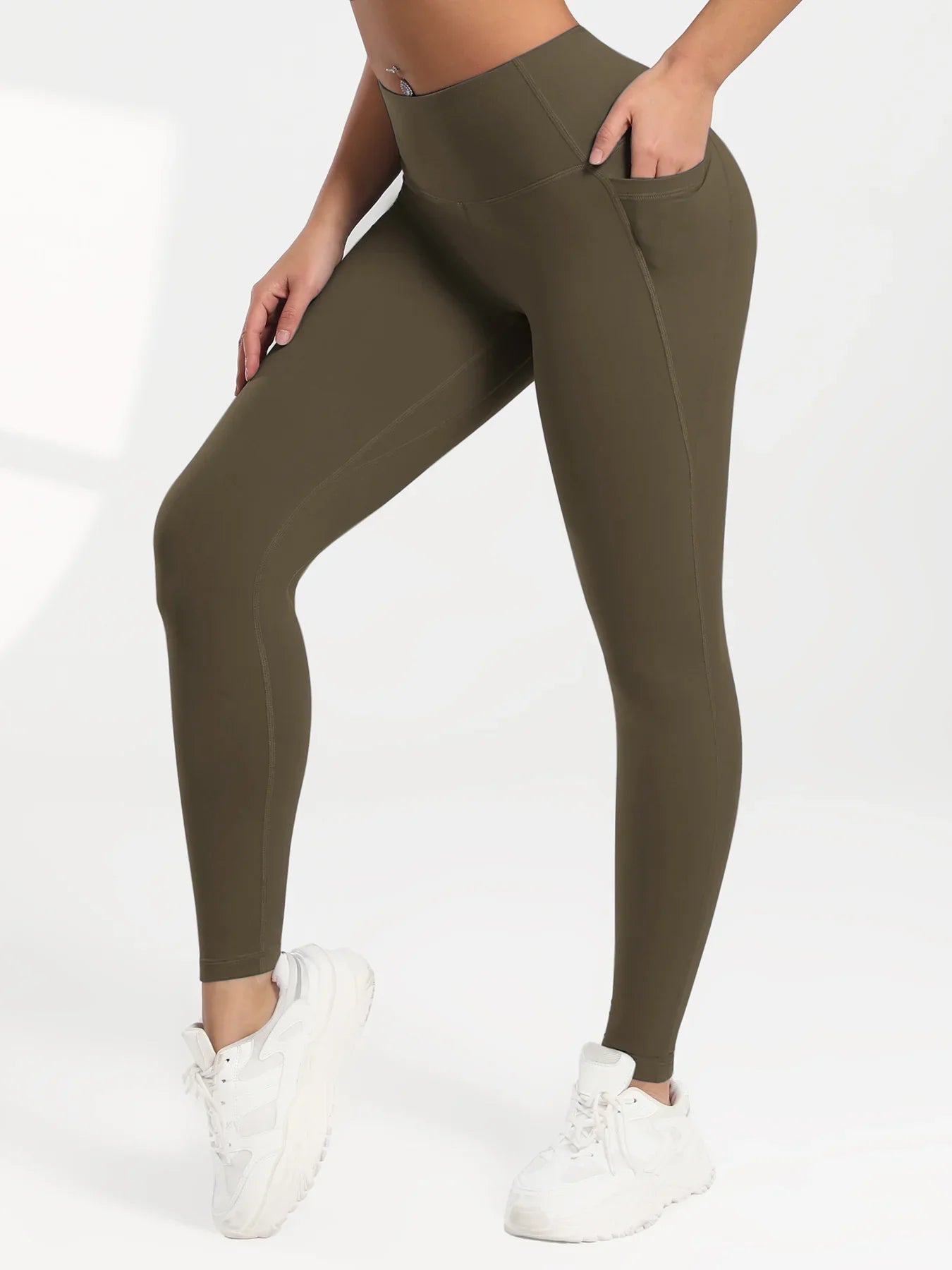 2025 Pockets Gym Yoga Women's Leggings Pure Color Casual Outdoors Workout High Waist Skinny Leggings Of Women Running Pants