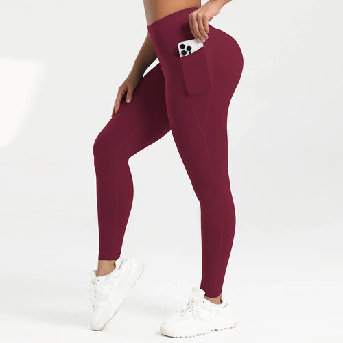 2025 Pockets Gym Yoga Women's Leggings Pure Color Casual Outdoors Workout High Waist Skinny Leggings Of Women Running Pants