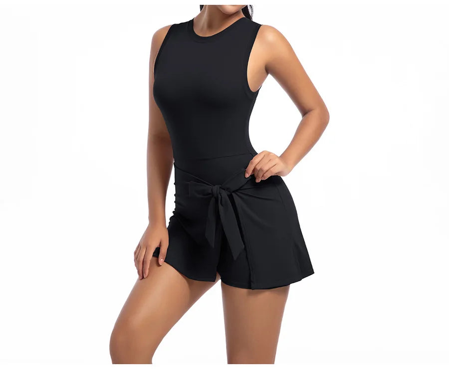 New Short Sports Jumpsuit Gym Set Women Yoga Clothes Workout Tennis dress One-piece Playsuit Yoga Suit Female Outdoor Bodysuits
