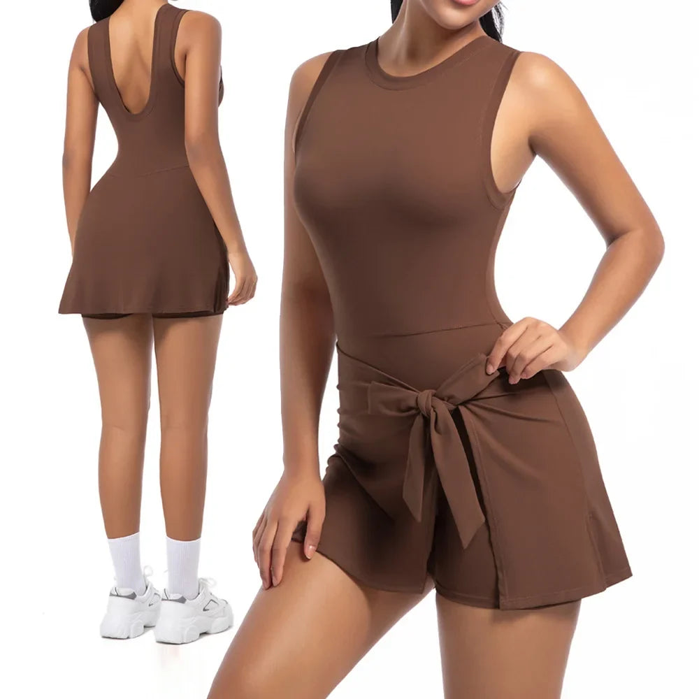 New Short Sports Jumpsuit Gym Set Women Yoga Clothes Workout Tennis dress One-piece Playsuit Yoga Suit Female Outdoor Bodysuits
