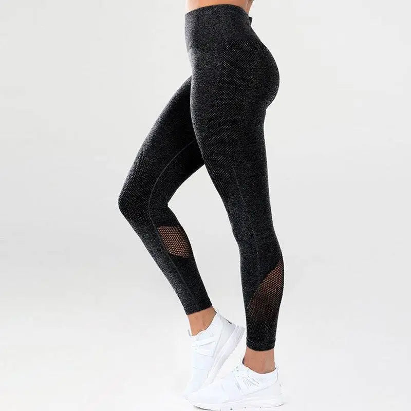 Blue Heathered Mesh Yoga Fitness Leggings