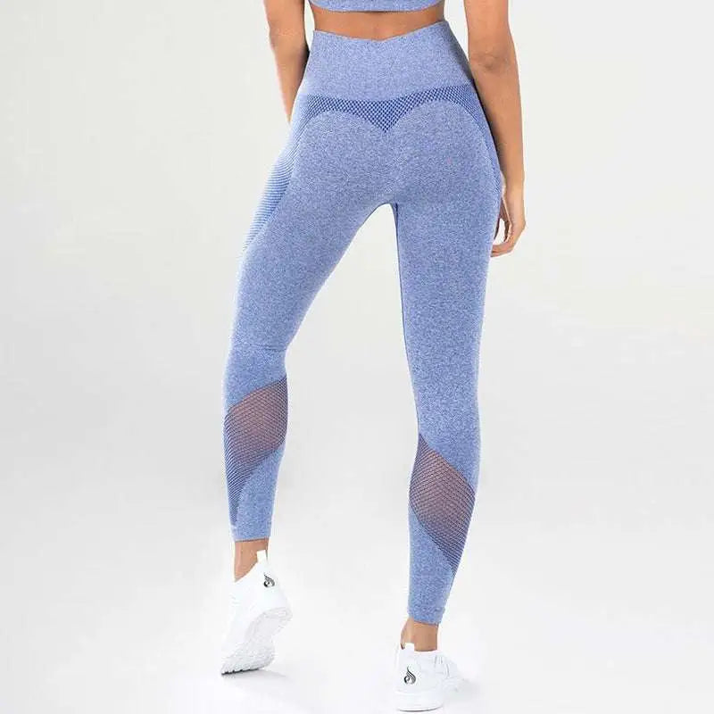 Blue Heathered Mesh Yoga Fitness Leggings