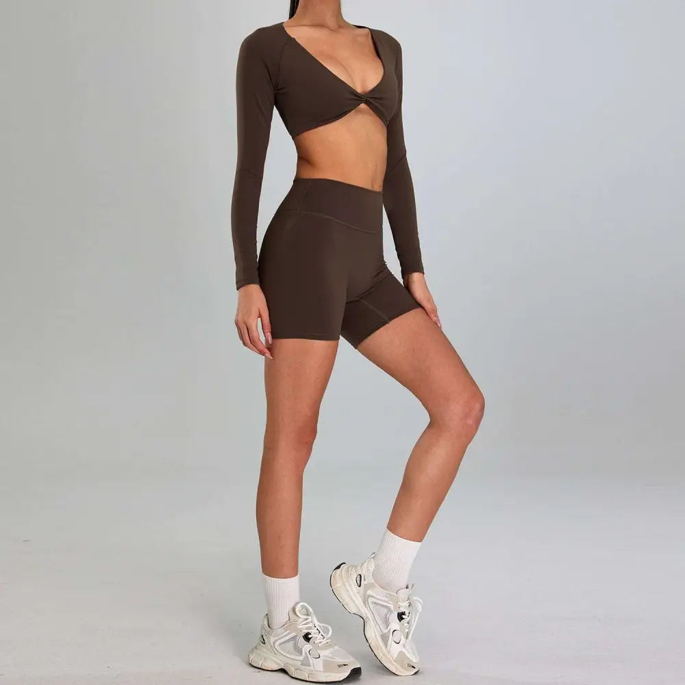 Maroon High Waist Suit Outdoor Running Nude Set