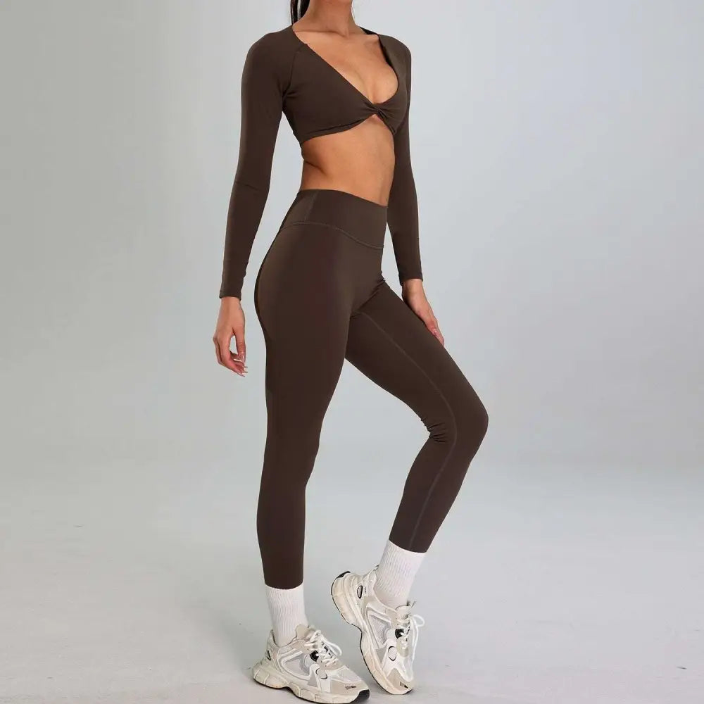 Maroon High Waist Suit Outdoor Running Nude Set