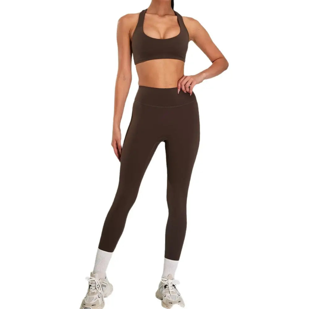 Maroon High Waist Suit Outdoor Running Nude Set
