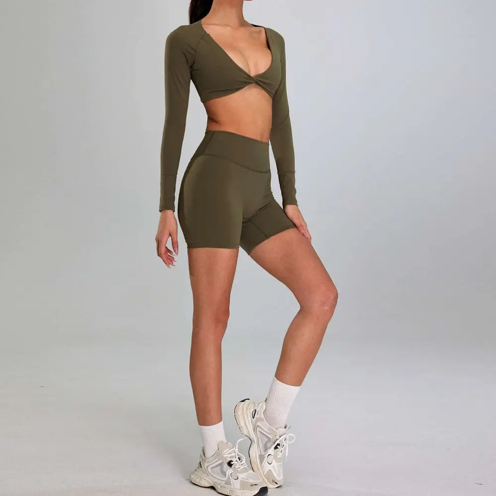 Maroon High Waist Suit Outdoor Running Nude Set